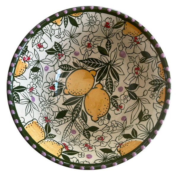 Citrom mintájú reggeliző tálka 16,5 cm x 7,5 cm zöld szegéllyel
