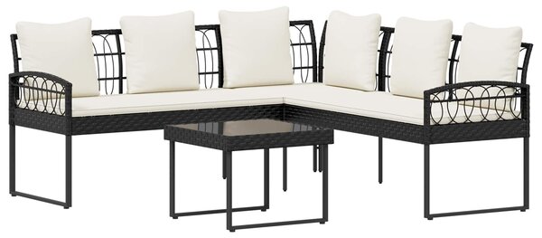 VidaXL Kerti Kanapé Szett 2 pcs Fekete és Krém Poli Rattan Acél