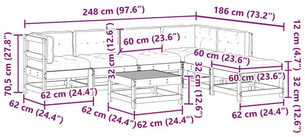 VidaXL Kerti lounge szett 7 pcs Viaszbarna Tömör Fenyőfa