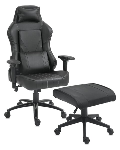 Prémium ergonomikus irodai szék, forgószék, gamer szék lábtartóval fekete (A23 OTTO)