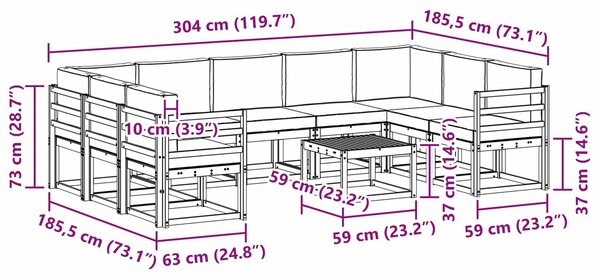 VidaXL Kültéri kanapé szett 10 pcs Fehér és Bézs 59 x 59 x 37 cm