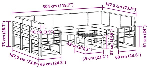VidaXL Kültéri kanapé szett 10 pcs Fehér és Antracitszürke