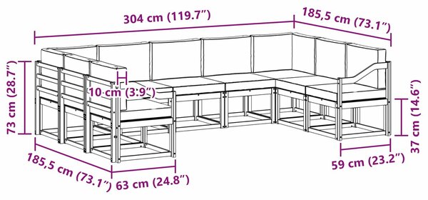 VidaXL Kültéri kanapé szett párnával 9 pcs Fehér és Bézs