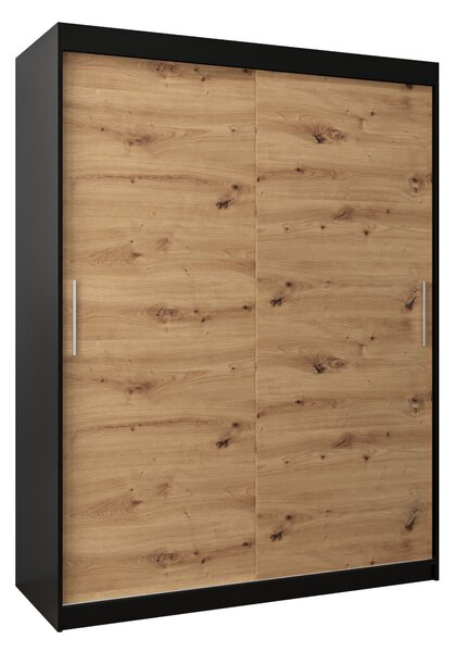 Ruhásszekrény 150 cm Toki (matt fekete + artisan tölgy)