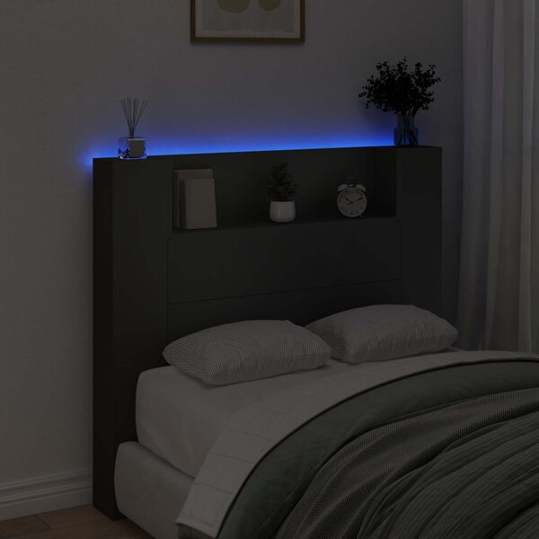 VidaXL Fejtámla LED -es lámpákkal Fekete 120 x 16,5 x 103,5 cm Faanyag