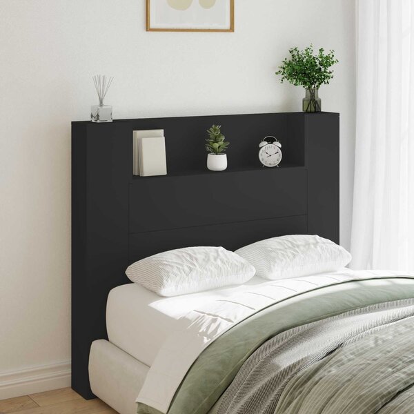 VidaXL Fejtámla LED -es lámpákkal Fekete 120 x 16,5 x 103,5 cm Faanyag