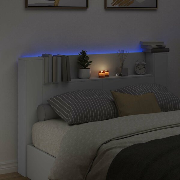 VidaXL Fejtámla LED -es lámpákkal Fehér 160 x 16,5 x 103,5 cm Faanyag