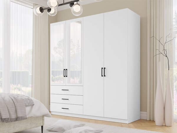 Gardróbszekrény Fungar, Laminált forgácslap, 215x196x60cm, Fehér