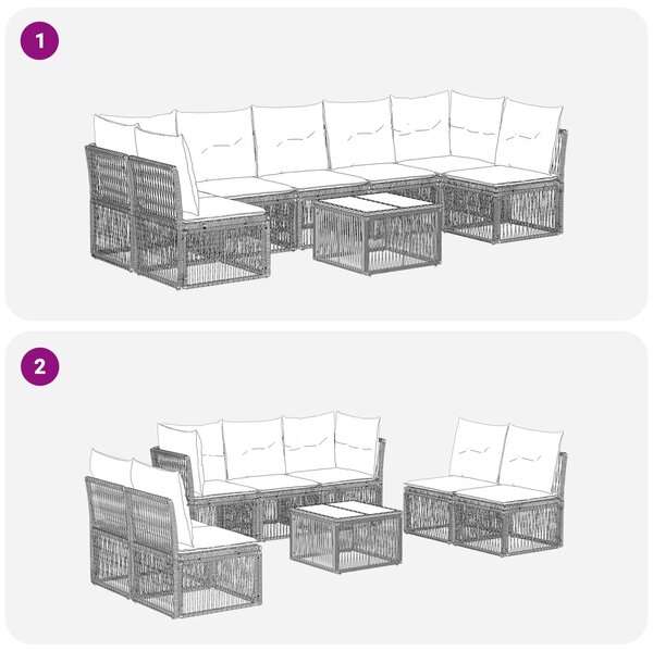 VidaXL Kerti Kanapé Szett 8 pcs Fekete polirattan