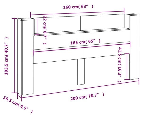 VidaXL Fejtámla LED -es lámpákkal Fehér 200 x 16,5 x 103,5 cm Faanyag