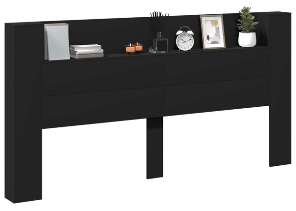 VidaXL Fejtámla LED -es lámpákkal Fekete 200 x 16,5 x 103,5 cm Faanyag