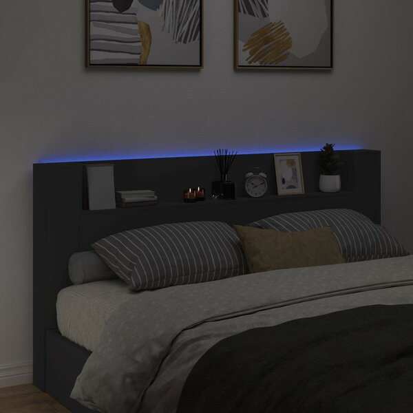 VidaXL Fejtámla LED -es lámpákkal Fekete 200 x 16,5 x 103,5 cm Faanyag