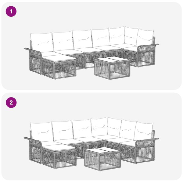 VidaXL Kerti Kanapé Szett 8 pcs Szürke polirattan