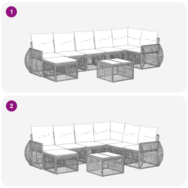 VidaXL Kerti Kanapé Szett 8 pcs Szürke és sötétszürke polirattan