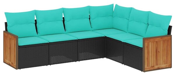 VidaXL 6 db fekete polyrattan kerti kanapégarnitúra párnákkal