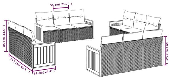 VidaXL 12 db fekete polyrattan kerti kanapégarnitúra párnákkal