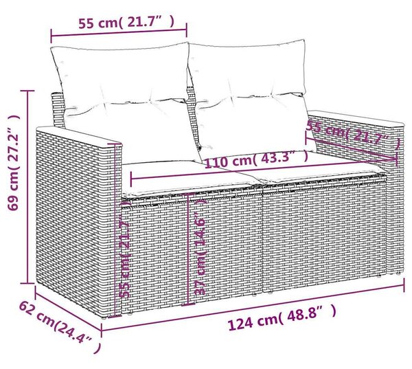 VidaXL 6 db szürke polyrattan kerti kanapégarnitúra párnákkal