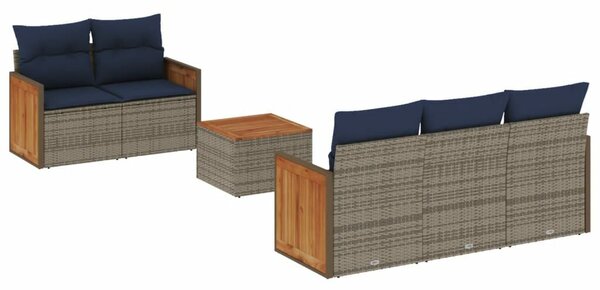 VidaXL 6 db szürke polyrattan kerti kanapégarnitúra párnákkal