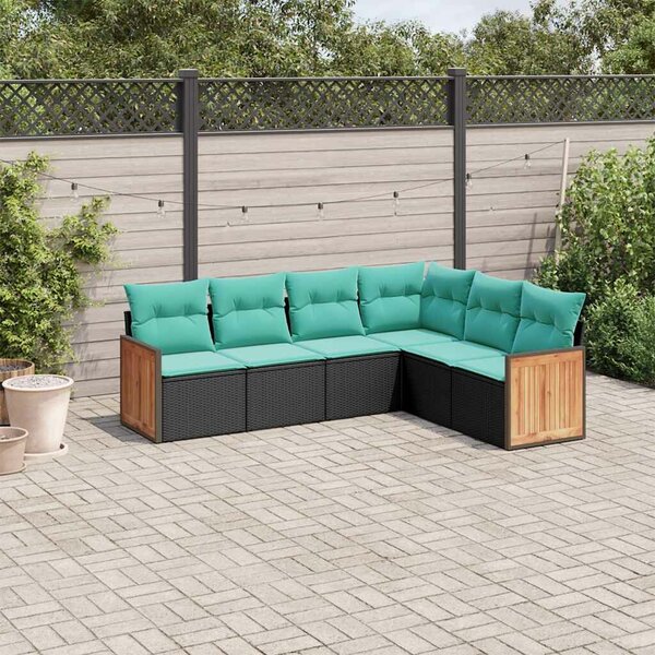 VidaXL 6 db fekete polyrattan kerti kanapégarnitúra párnákkal