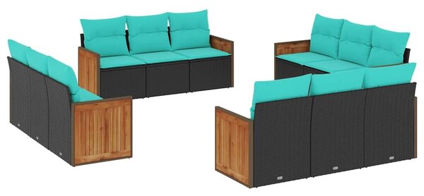 VidaXL 12 db fekete polyrattan kerti kanapégarnitúra párnákkal