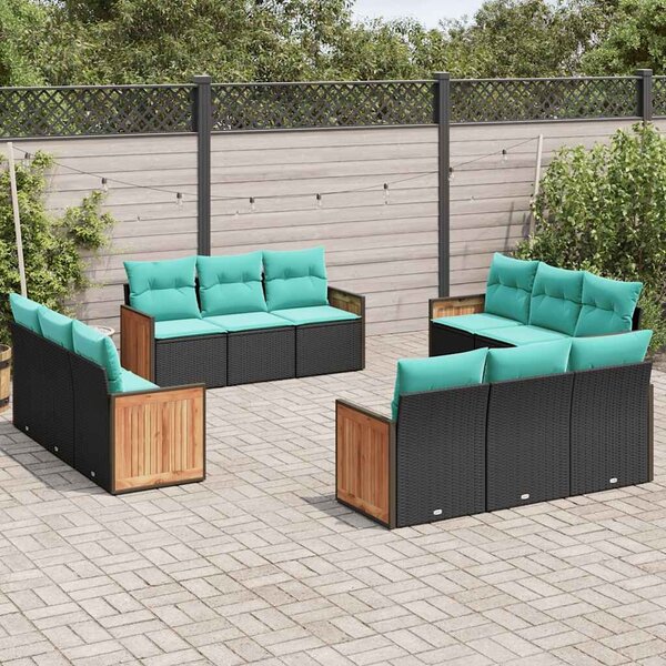 VidaXL 12 db fekete polyrattan kerti kanapégarnitúra párnákkal