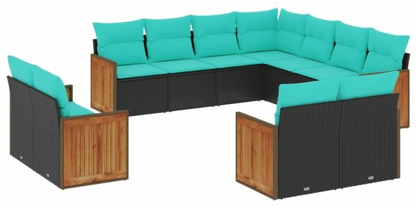 VidaXL 11 db fekete polyrattan kerti kanapégarnitúra párnákkal
