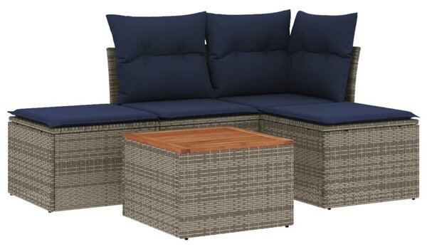 VidaXL 5 db szürke polyrattan kerti kanapégarnitúra párnákkal