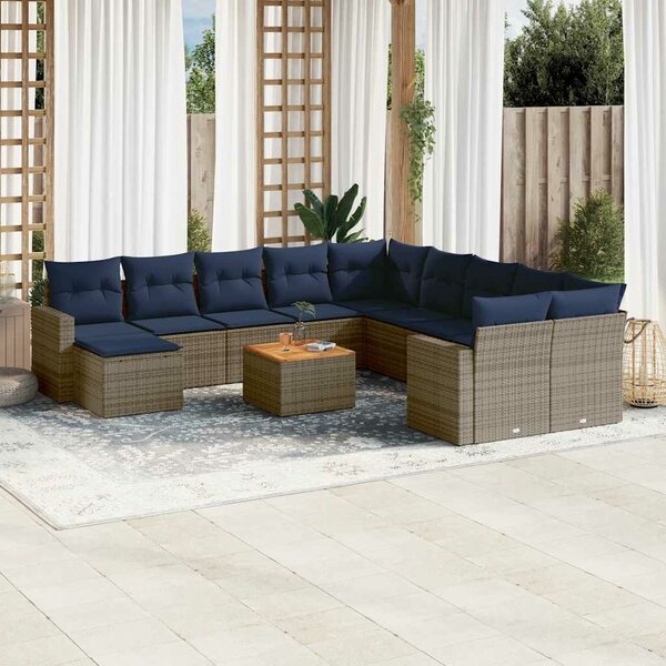 VidaXL 14 db szürke polyrattan kerti kanapégarnitúra párnákkal