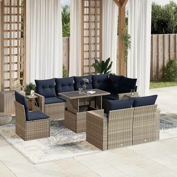 VidaXL 9 db szürke polyrattan kerti kanapégarnitúra párnákkal