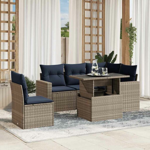 VidaXL 6 db szürke polyrattan kerti kanapégarnitúra párnákkal