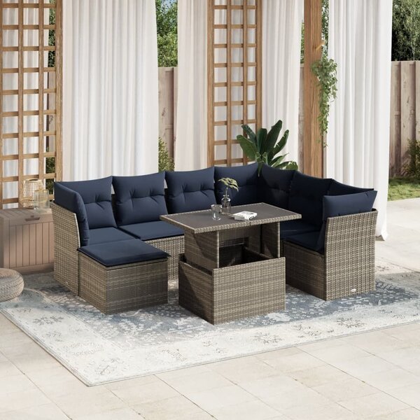 VidaXL 8 db szürke polyrattan kerti kanapégarnitúra párnákkal
