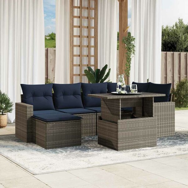 VidaXL 7 db szürke polyrattan kerti kanapégarnitúra párnákkal