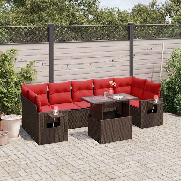 VidaXL 8 db barna polyrattan kerti kanapégarnitúra párnákkal
