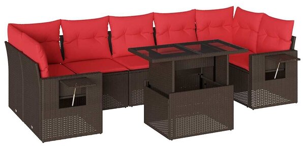 VidaXL 8 db barna polyrattan kerti kanapégarnitúra párnákkal
