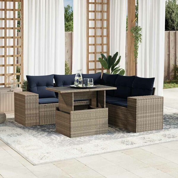 VidaXL 6 db szürke polyrattan kerti kanapégarnitúra párnákkal