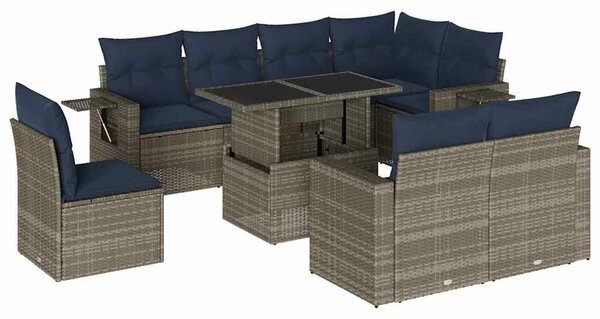 VidaXL 9 db szürke polyrattan kerti kanapégarnitúra párnákkal