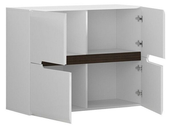 Szekrény Serveso 106, Közepes sűrűségű farostlemez, Laminált forgácslap, 84x105x41cm, Fényes fehér, Fehér