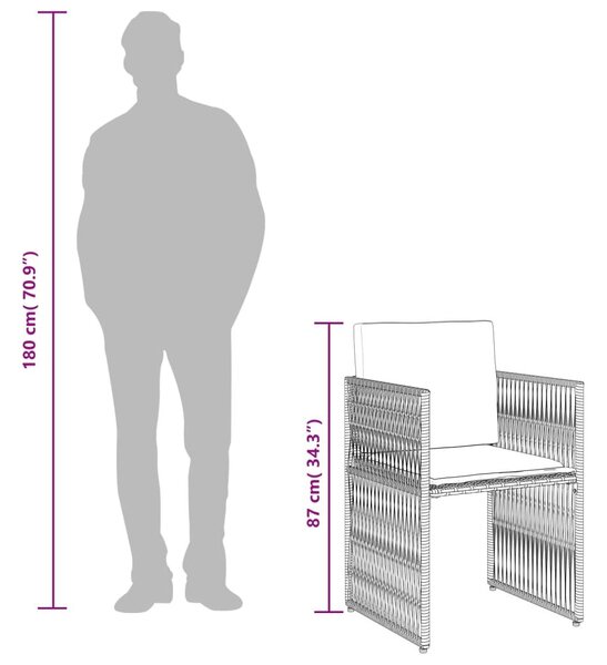 VidaXL 7 db barna polyrattan kerti étkezőgarnitúra párnákkal