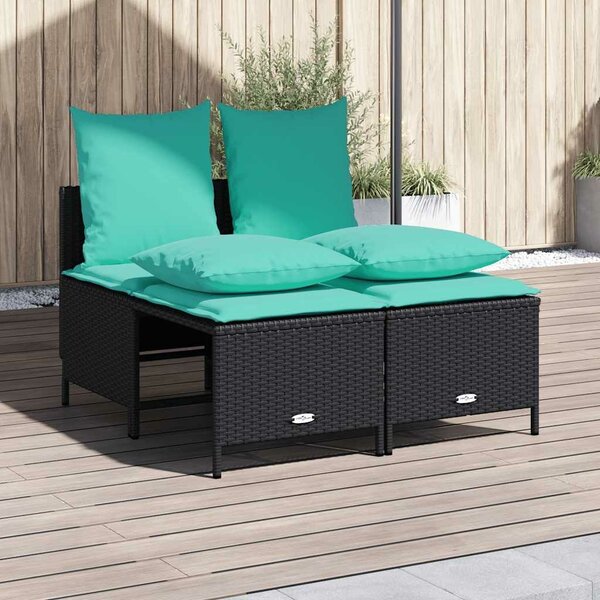 VidaXL 4 db fekete polyrattan kerti kanapégarnitúra párnákkal