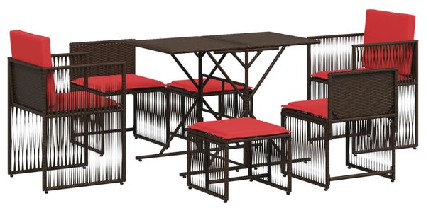 VidaXL 7 db barna polyrattan kerti étkezőgarnitúra párnákkal