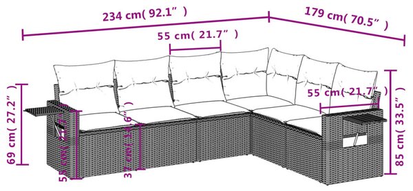 VidaXL 6 db fekete polyrattan kerti kanapégarnitúra párnákkal