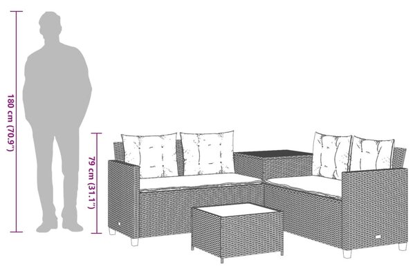 VidaXL szürke polyrattan kerti kanapé asztallal és párnákkal L-alakú