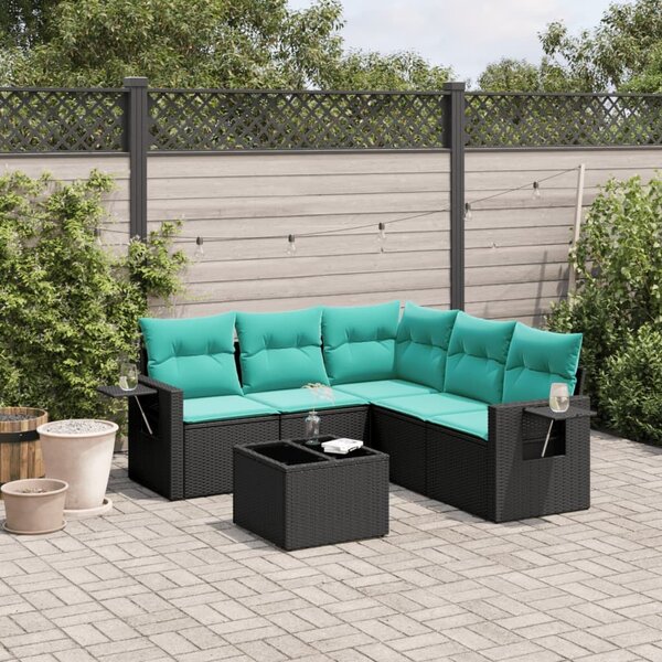 VidaXL 6 db fekete polyrattan kerti kanapégarnitúra párnákkal