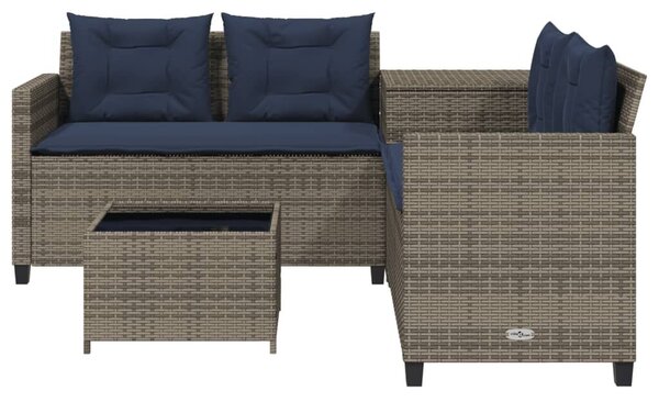 VidaXL szürke polyrattan kerti kanapé asztallal és párnákkal L-alakú