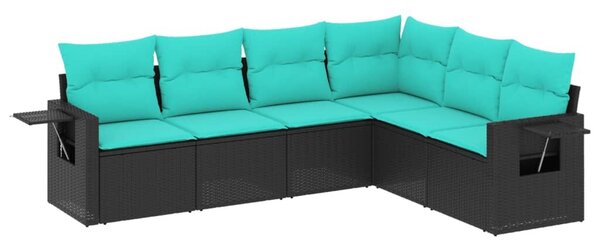 VidaXL 6 db fekete polyrattan kerti kanapégarnitúra párnákkal