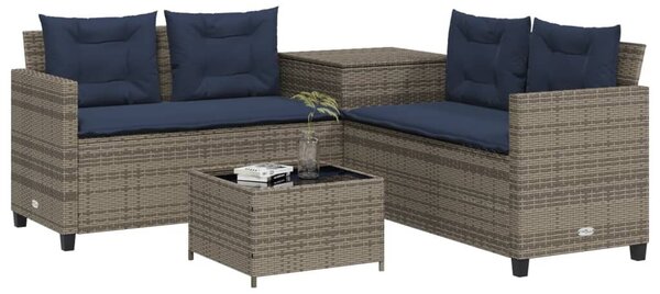 VidaXL szürke polyrattan kerti kanapé asztallal és párnákkal L-alakú