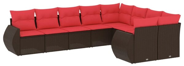 VidaXL 9 db barna polyrattan kerti kanapégarnitúra párnákkal