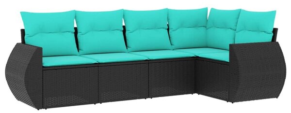 VidaXL 5 db fekete polyrattan kerti kanapégarnitúra párnákkal