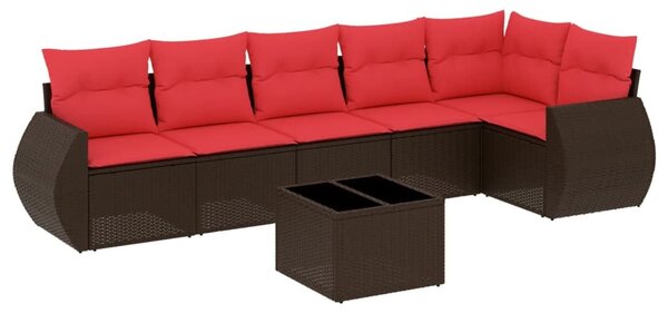 VidaXL 7 db barna polyrattan kerti kanapégarnitúra párnákkal