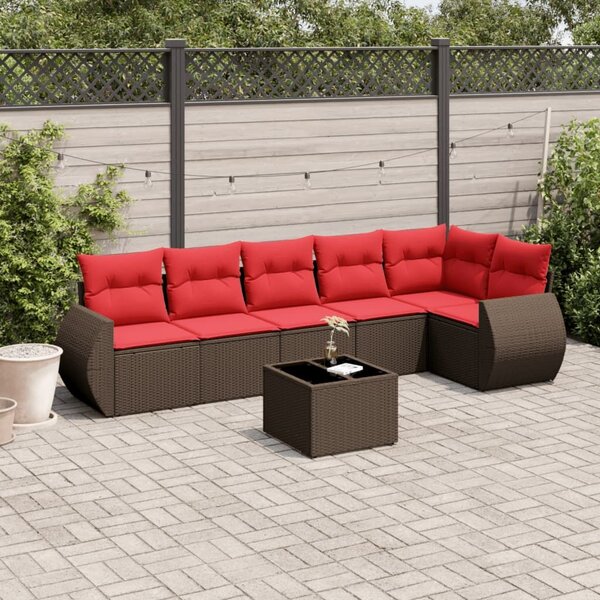 VidaXL 7 db barna polyrattan kerti kanapégarnitúra párnákkal